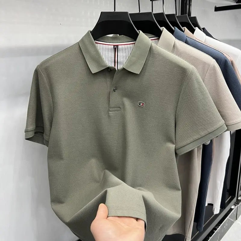 NONECN Men Cotton Polo Shirt Short Sleeve Embroidered