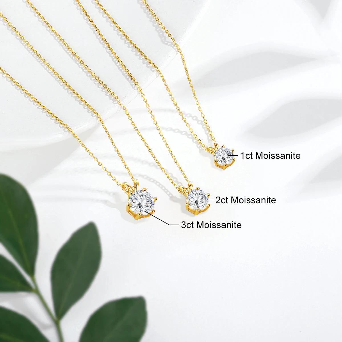 Longue Vue Moissanite Pendant Necklace 14K Gold Chain For Women