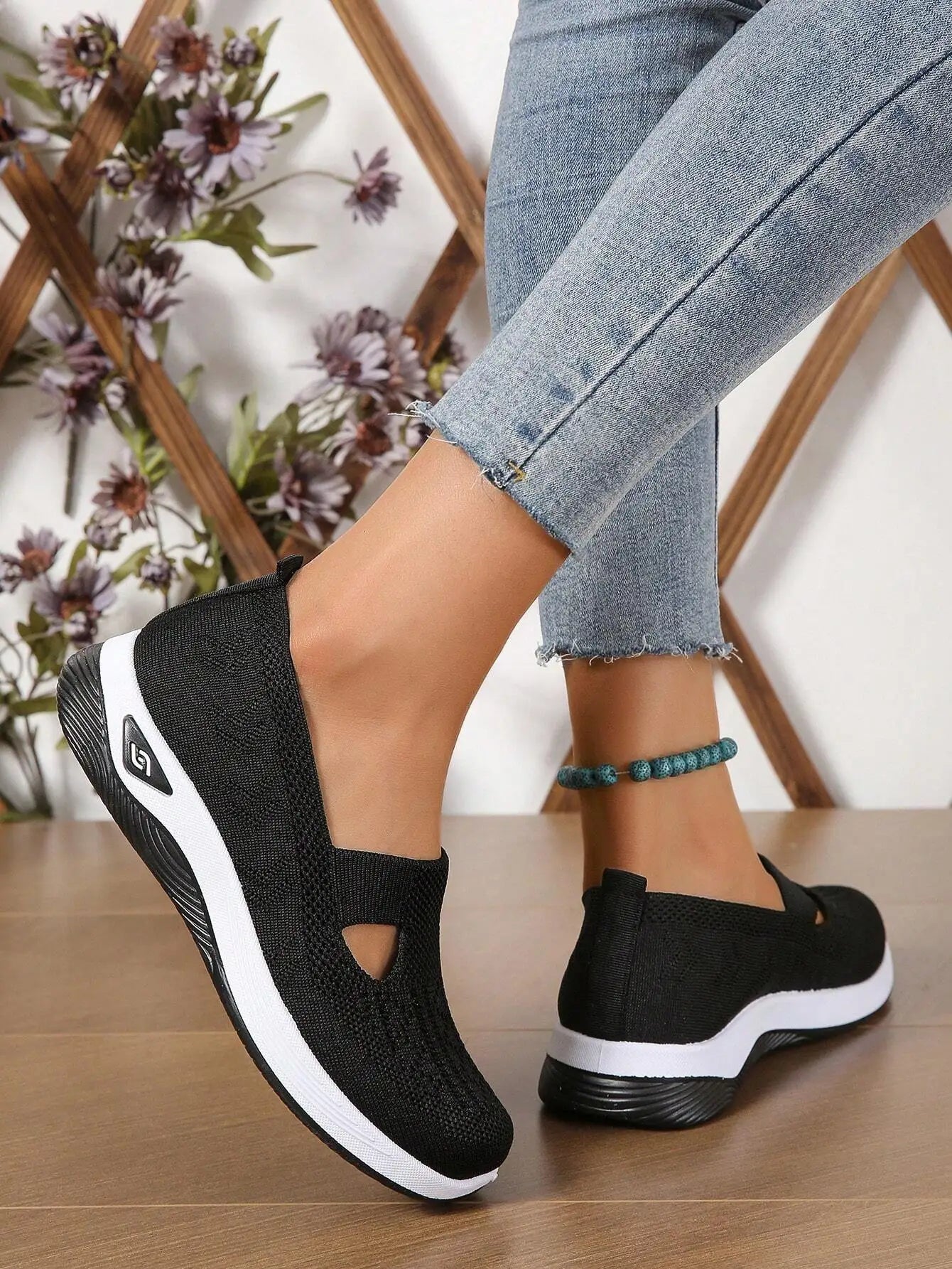 NONE Womens Breathable Low Top Knit Sneakers Casual Shoes
