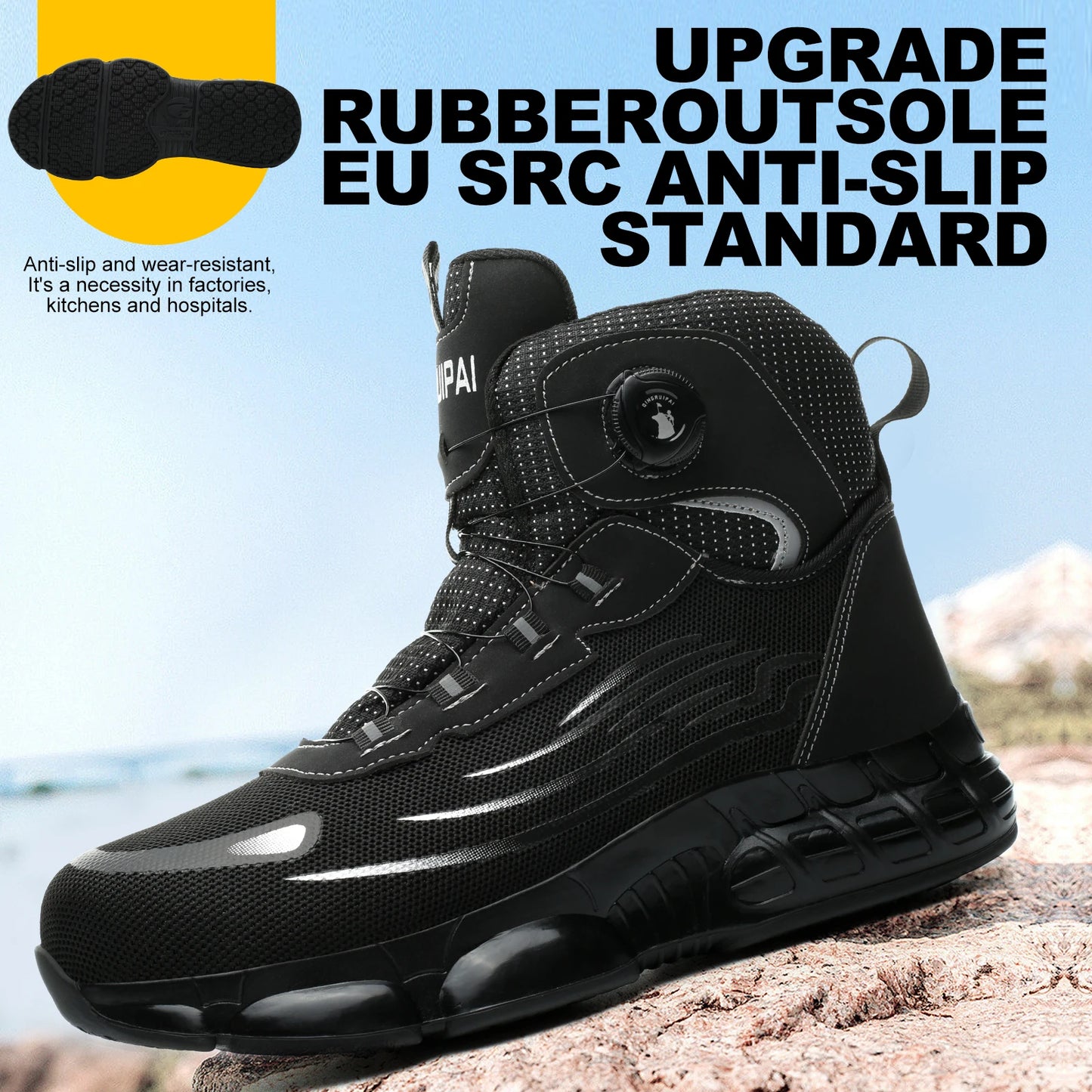 None Men's High Top Lace-Free Anti-Smash Puncture-Resistant Work Shoes