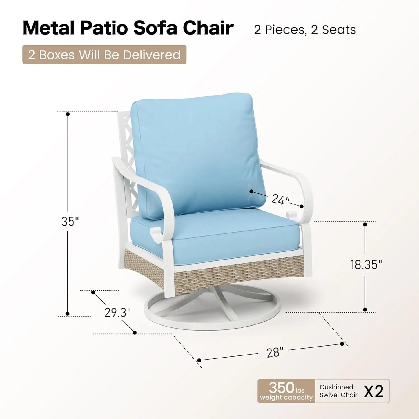 Metal Outdoor Swivel Patio Chairs Set of 2 With Cushions