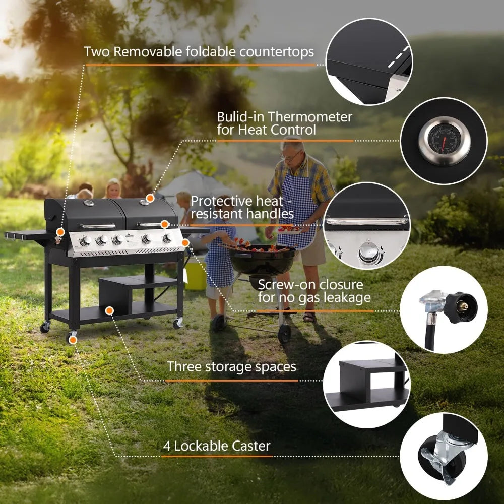 Propane Gas Grill And Griddle Combo 5-Burner Dual Zone