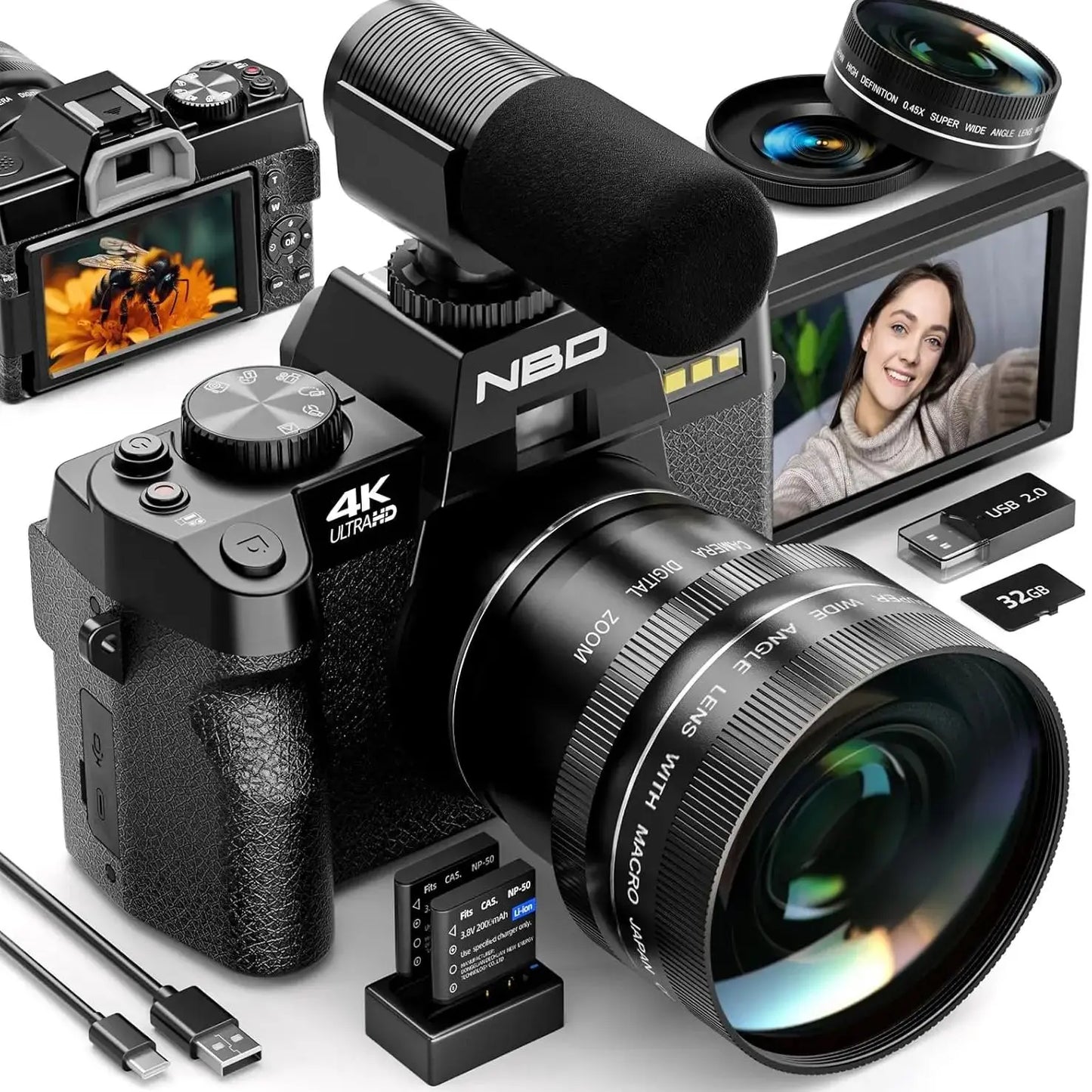 NBD 4K Digital Camera With 48MP And Flip Screen