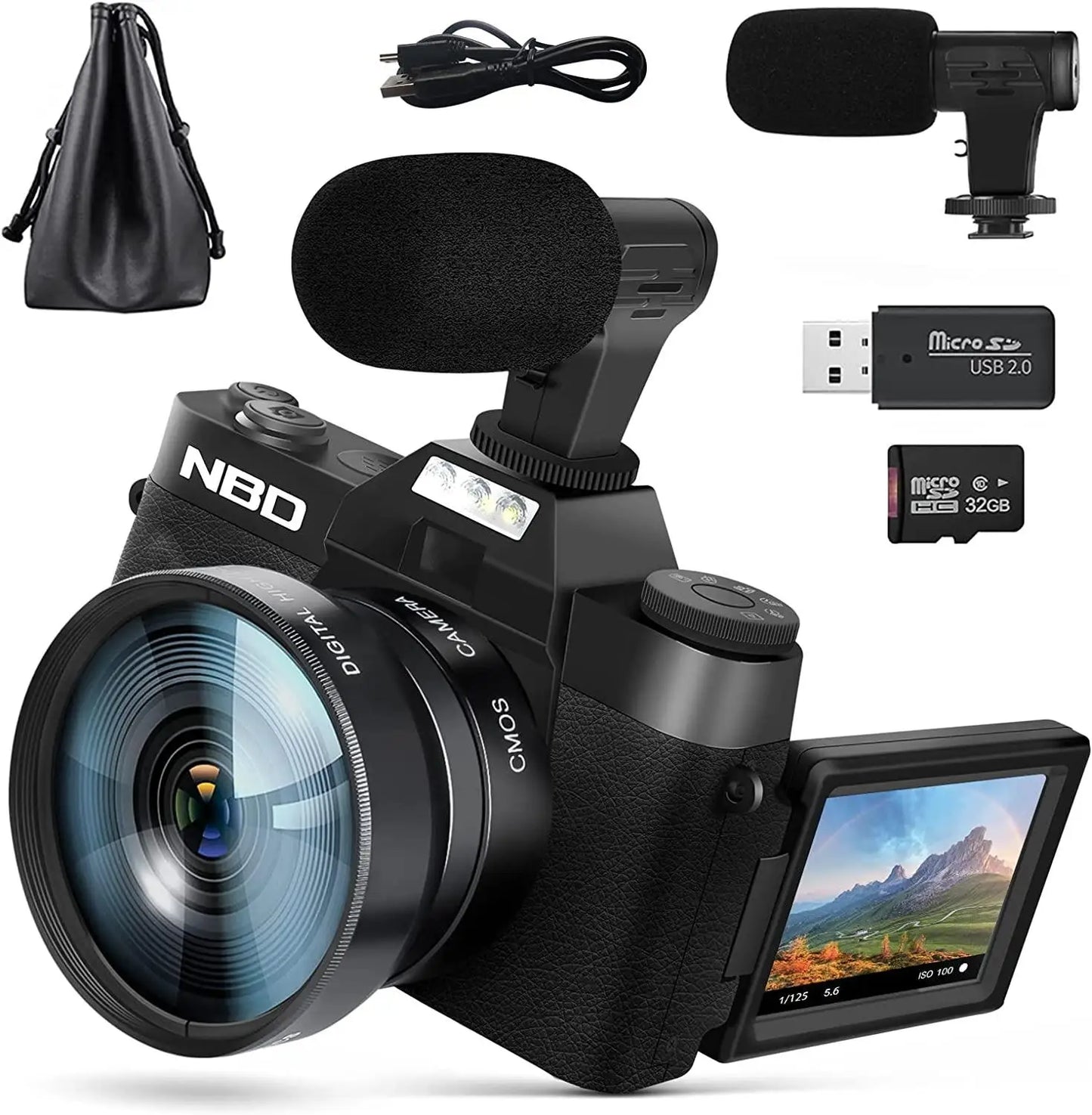NBD 4K Digital Camera Camcorder With Flip Screen Autofocus 48MP