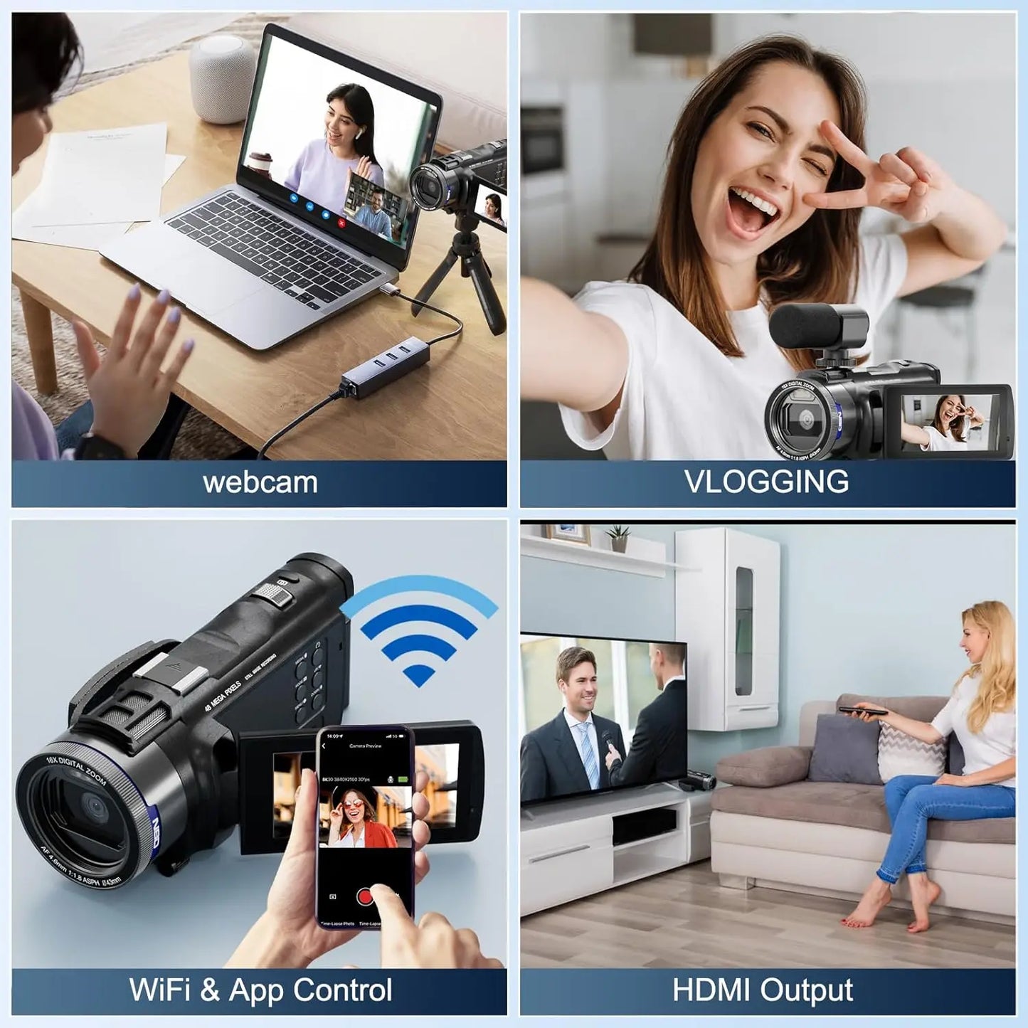 NBD 4K Camcorder With WiFi App Control 48MP Vlogging 16X Zoom
