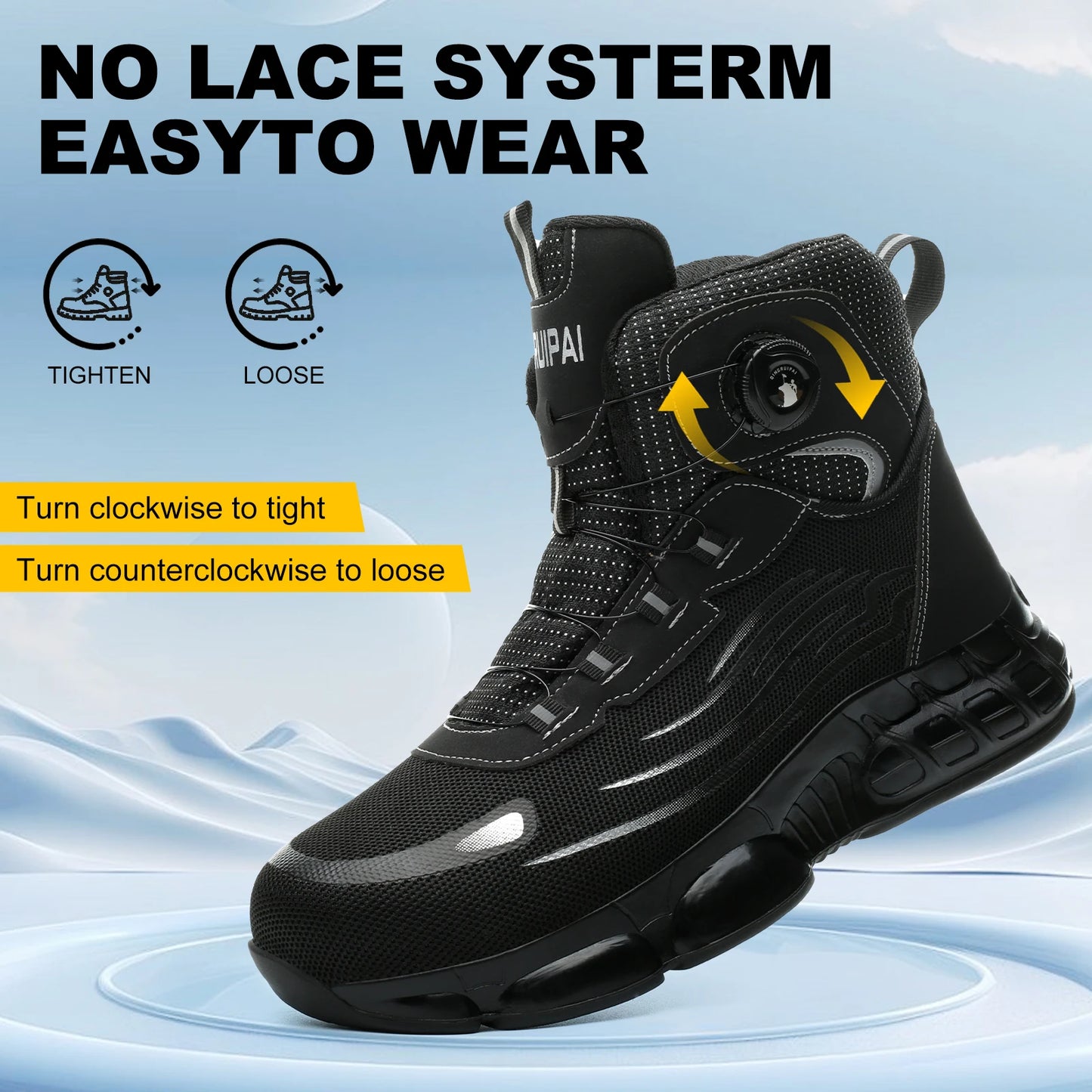 None Men's High Top Lace-Free Anti-Smash Puncture-Resistant Work Shoes