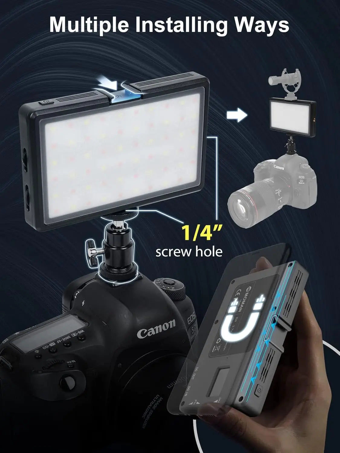 Moman LED Camera Light for Photography Portable 5000mAh Video Recording