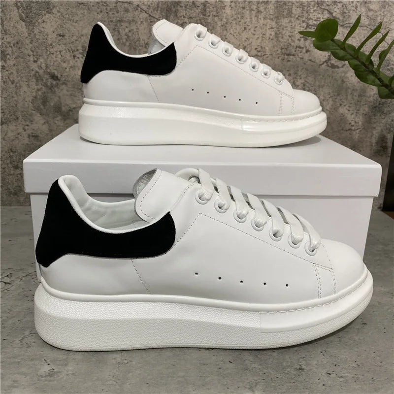 Platform White Leather Sneakers For Women With Chunky Sole Elevator