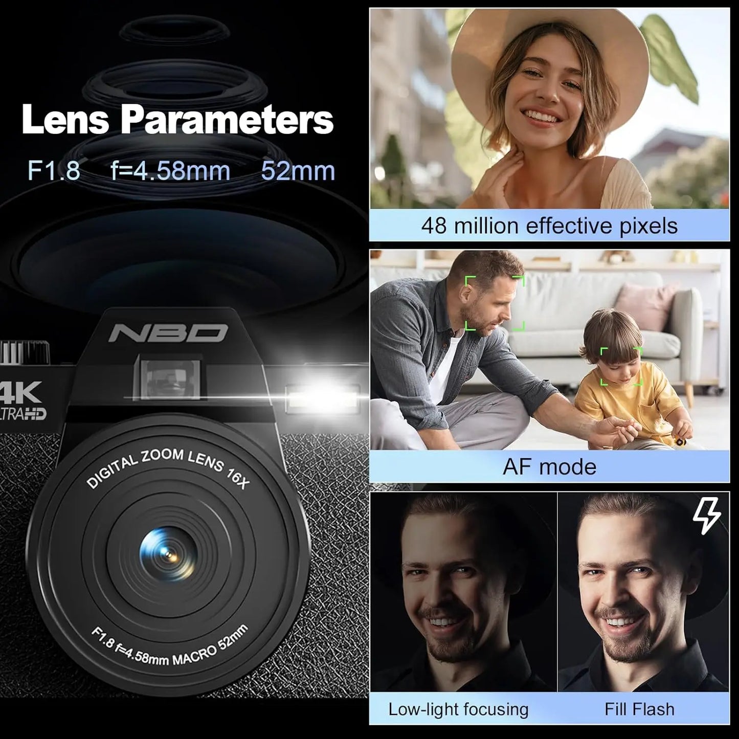 NBD 4K Digital Camera With 48MP And Flip Screen