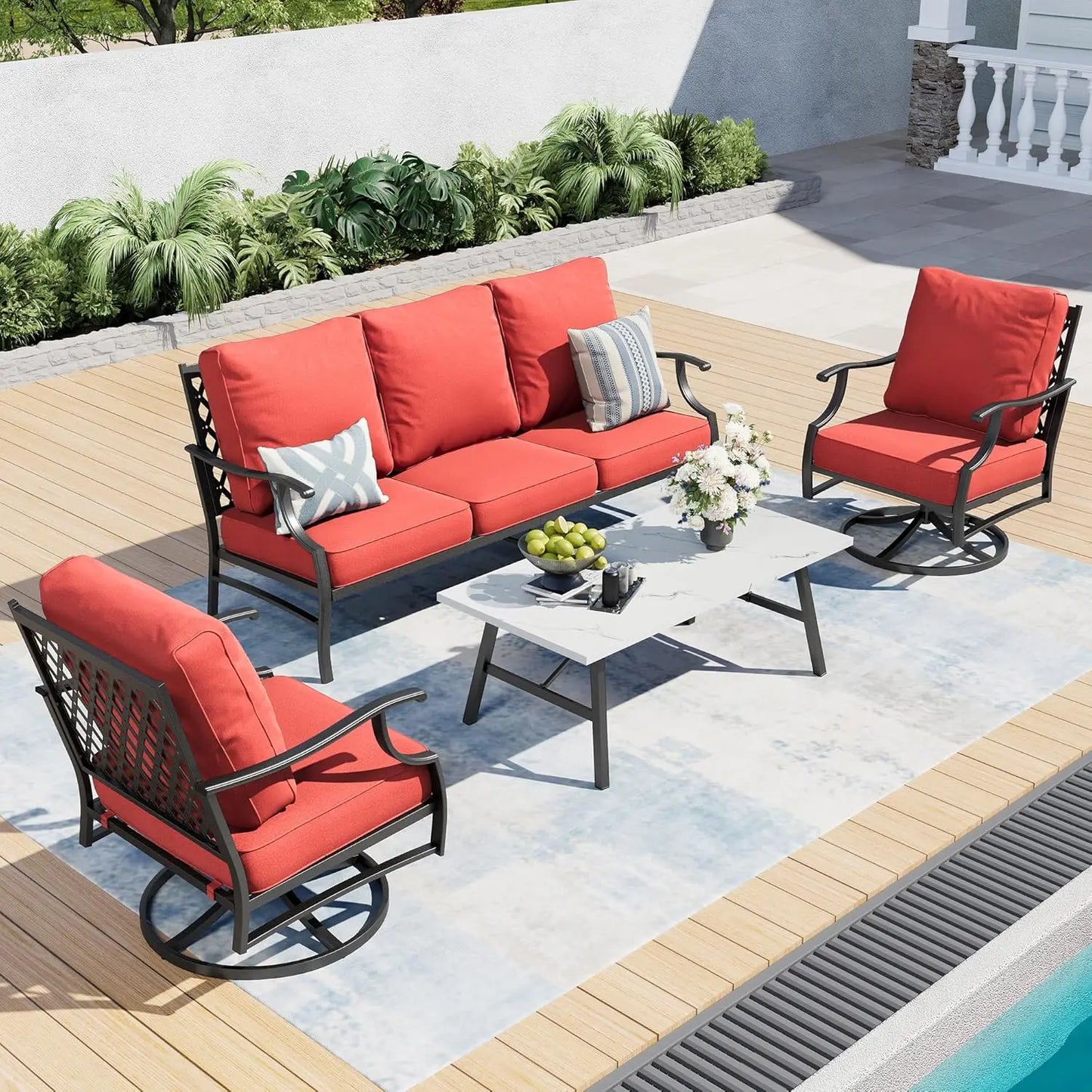 Patio Furniture Set 4 Piece Modern Outdoor Rattan Wicker Collection