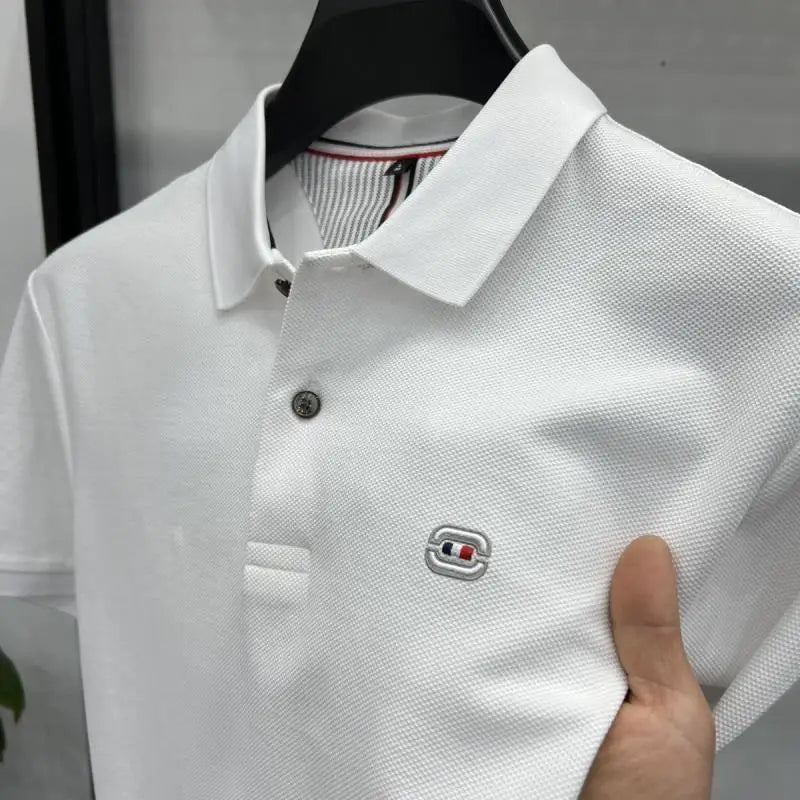 NONECN Men Cotton Polo Shirt Short Sleeve Embroidered