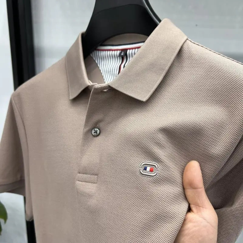 NONECN Men Cotton Polo Shirt Short Sleeve Embroidered