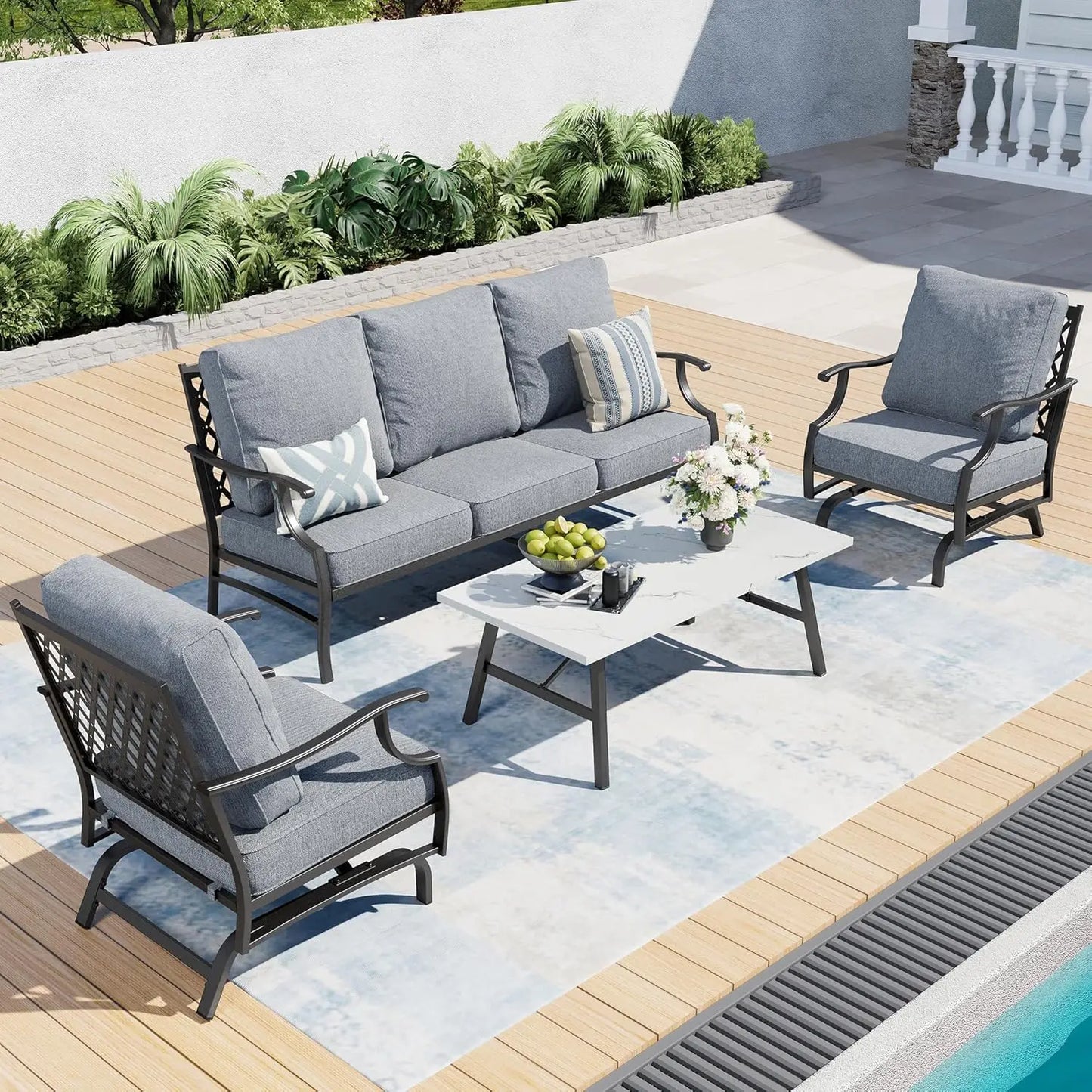 Patio Furniture Set 4 Piece Modern Outdoor Rattan Wicker Collection