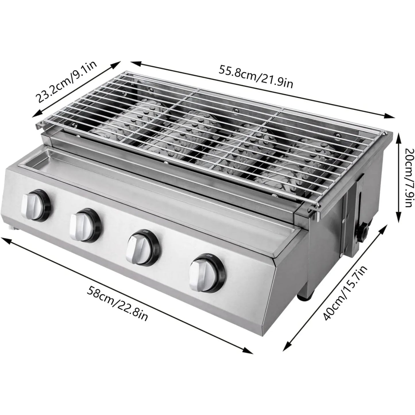 Portable Tabletop Propane Gas Grill 4 Burners Smokeless Stainless Steel