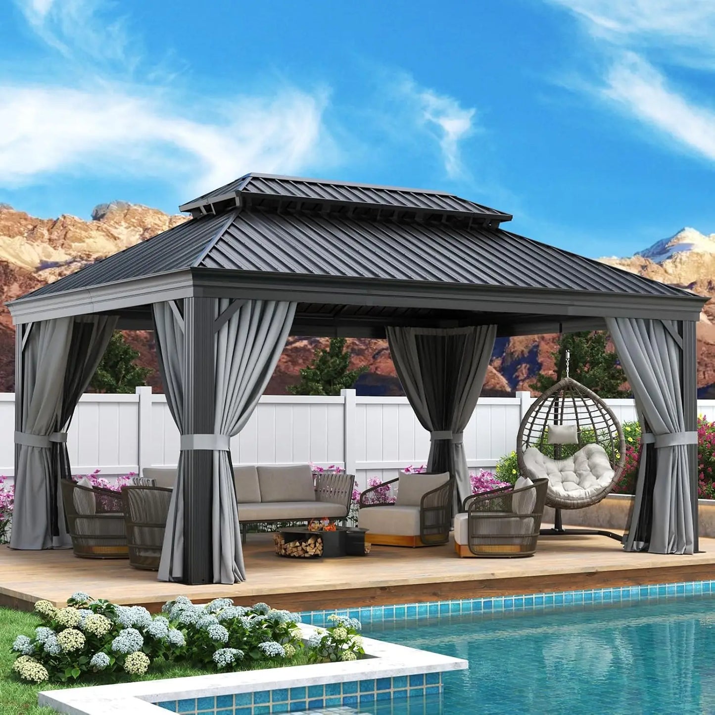Permanent Hardtop Gazebo With Aluminum Frame And Netting