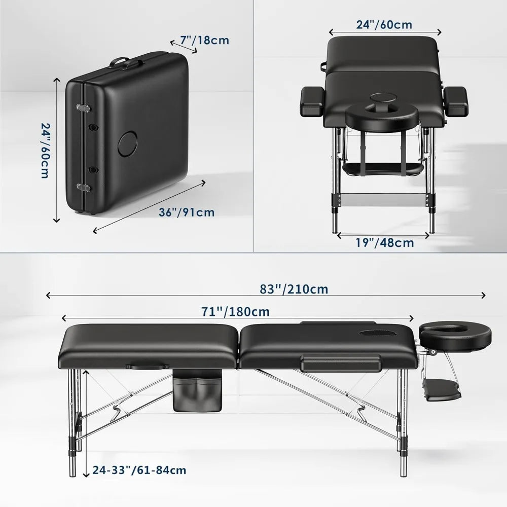 Portable Massage Table With 2 Fold Lash Bed Side Pocket