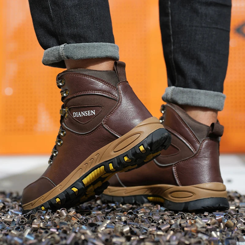 VEIGAR Waterproof Leather Work Safety Boots For Men Antipuncture Indestructible