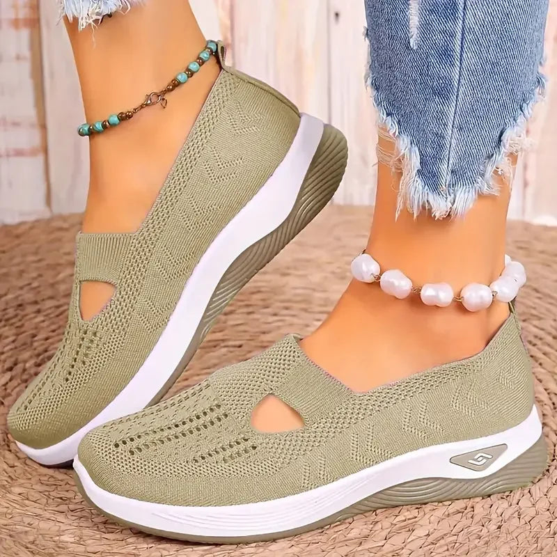 NONE Womens Breathable Low Top Knit Sneakers Casual Shoes