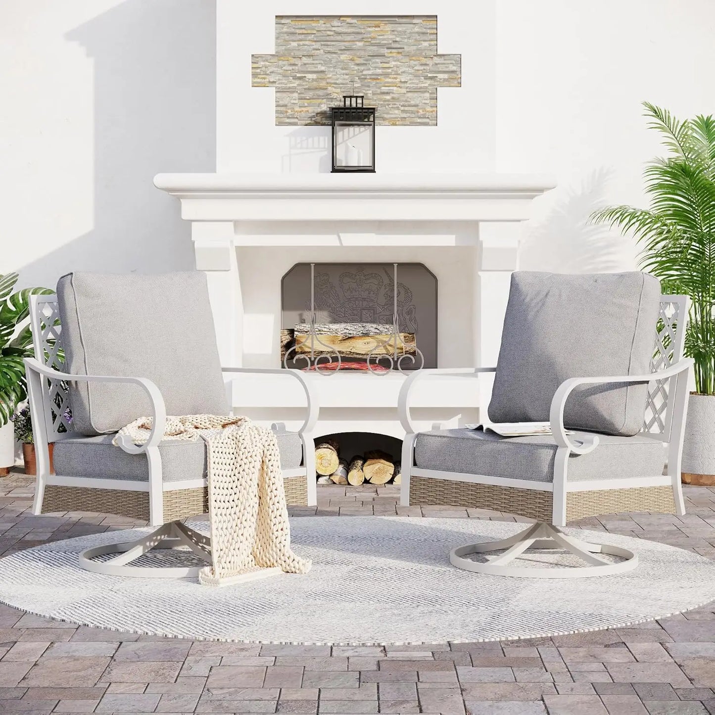 Metal Outdoor Swivel Patio Chairs Set of 2 With Cushions