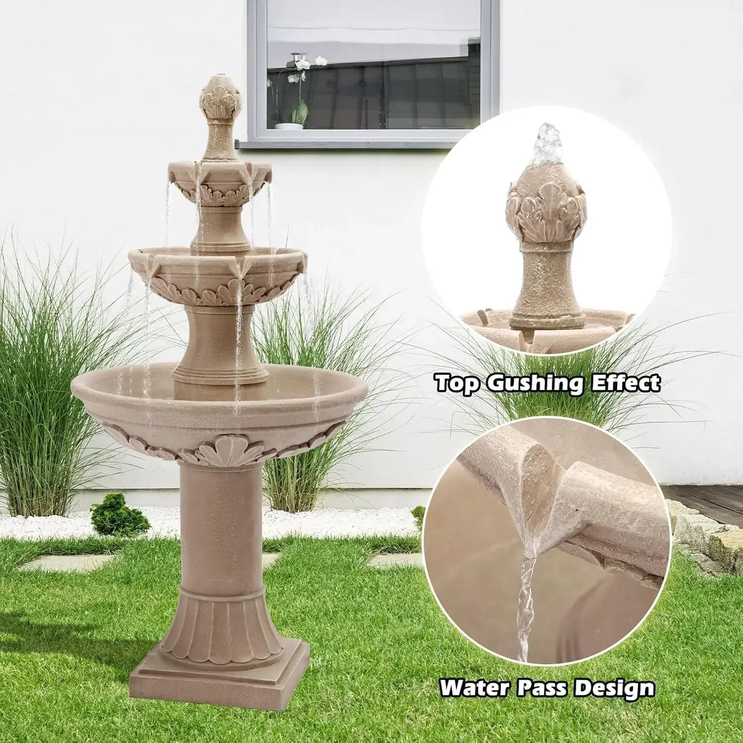 Outdoor Fountain Waterfall Bubbler Floor Pineapple Top Three Tier Pump