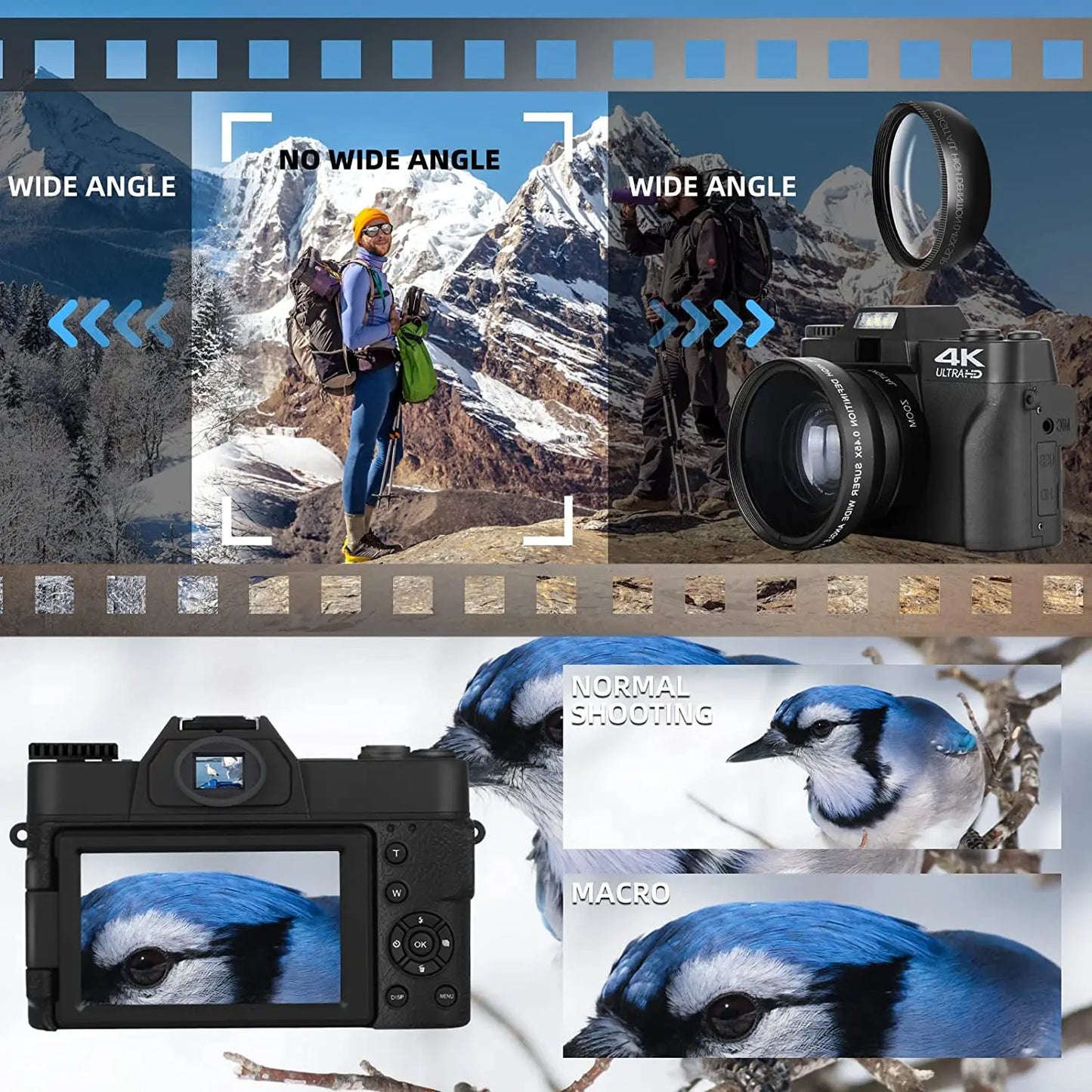 NBD 4K Digital Camera Camcorder With Flip Screen Autofocus 48MP