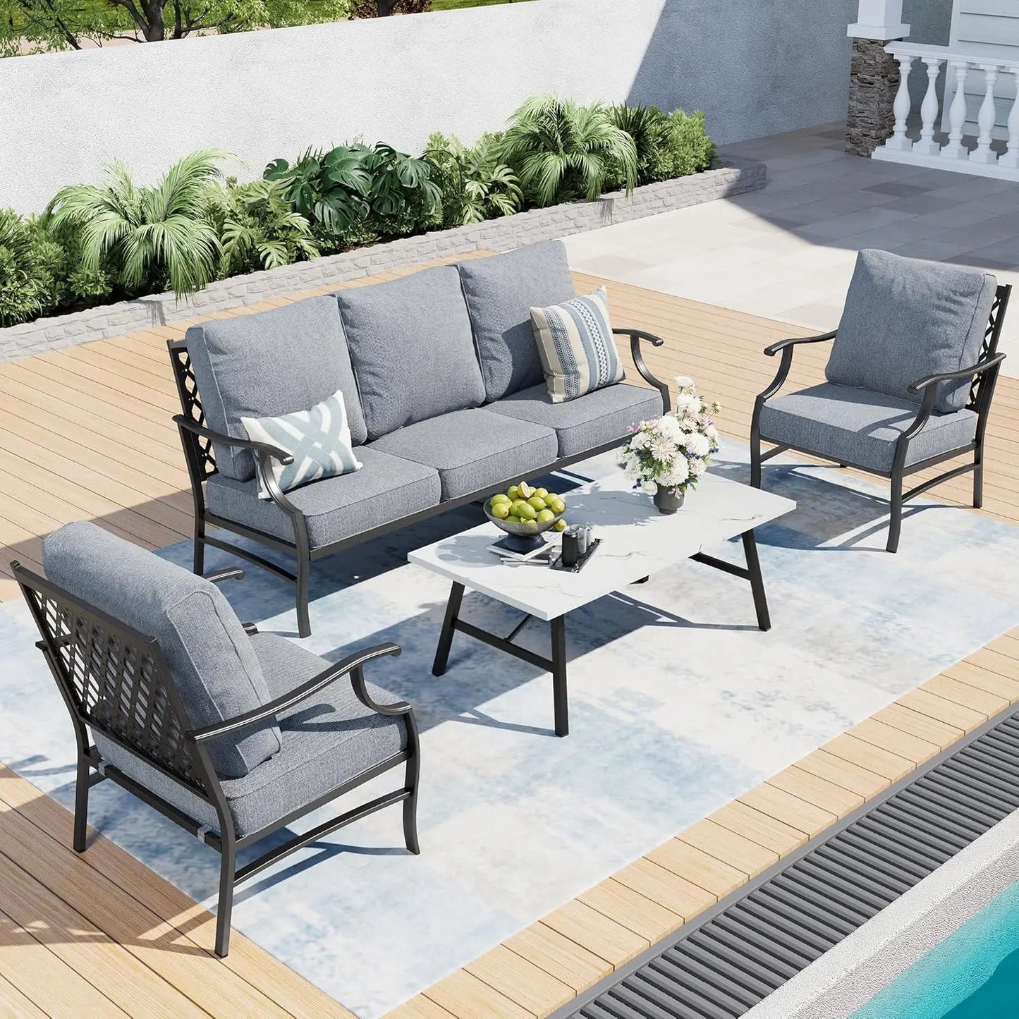 Patio Furniture Set 4 Piece Modern Outdoor Rattan Wicker Collection