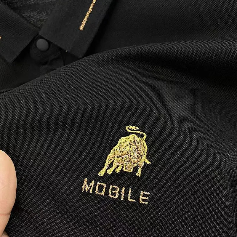 NONECN Men Cotton Polo Shirt Short Sleeve Embroidered
