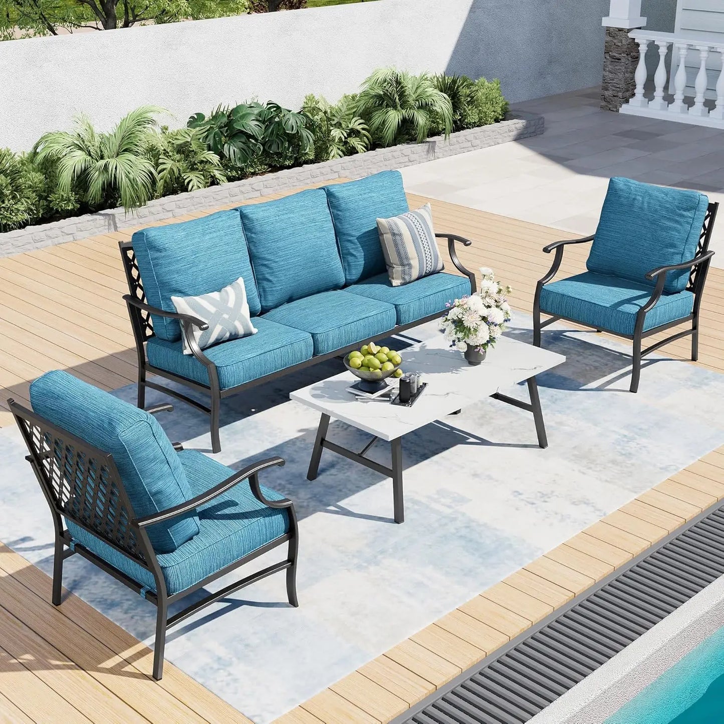 Patio Furniture Set 4 Piece Modern Outdoor Rattan Wicker Collection