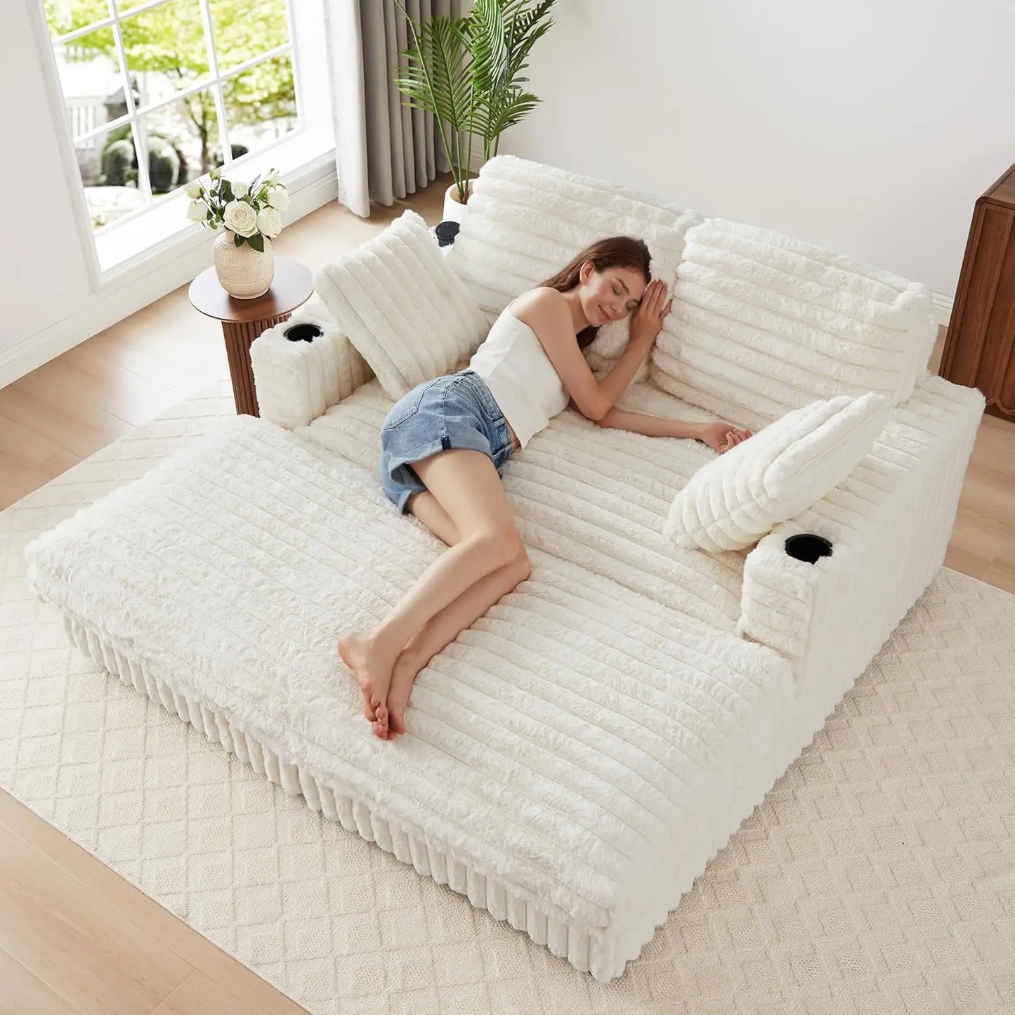 HUANZHUANG Chaise Lounge Sofa Bed With Charging Station Pillows