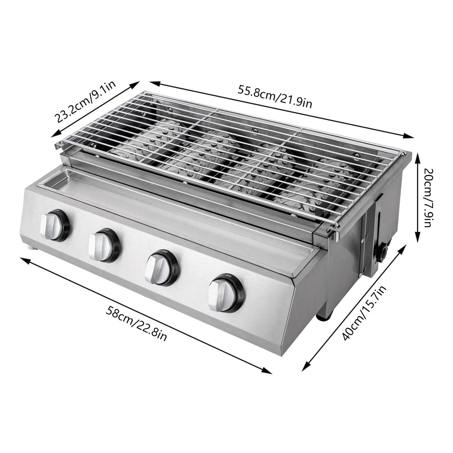 Portable Tabletop Propane Gas Grill 4 Burners Smokeless Stainless Steel