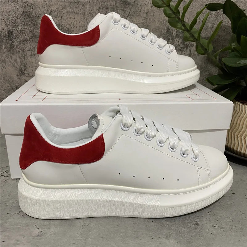 Platform White Leather Sneakers For Women With Chunky Sole Elevator