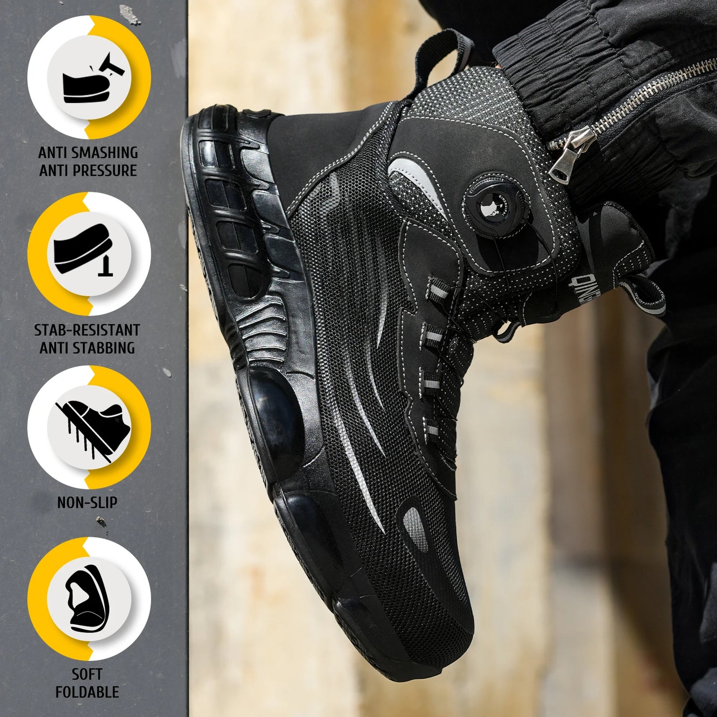None Men's High Top Lace-Free Anti-Smash Puncture-Resistant Work Shoes