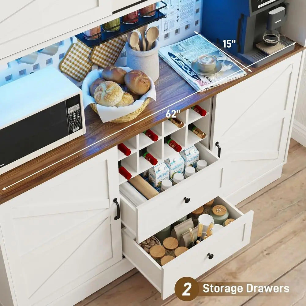 Kitchen Storage Pantry Cabinet With Power Outlet Pegboard LED Light