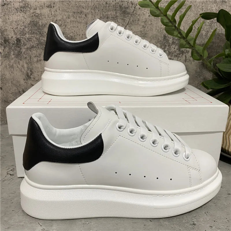 Platform White Leather Sneakers For Women With Chunky Sole Elevator