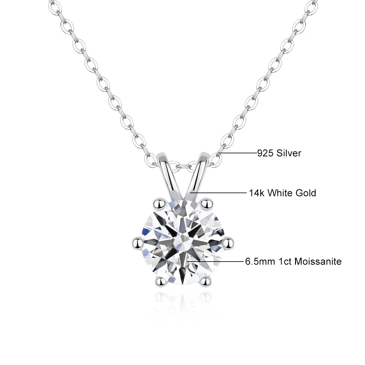 Longue Vue Moissanite Pendant Necklace 14K Gold Chain For Women