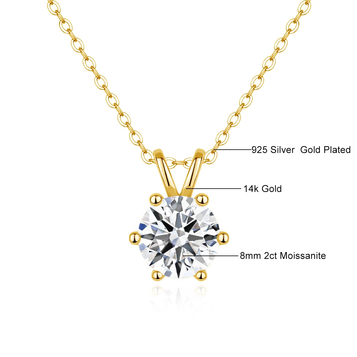 Longue Vue Moissanite Pendant Necklace 14K Gold Chain For Women