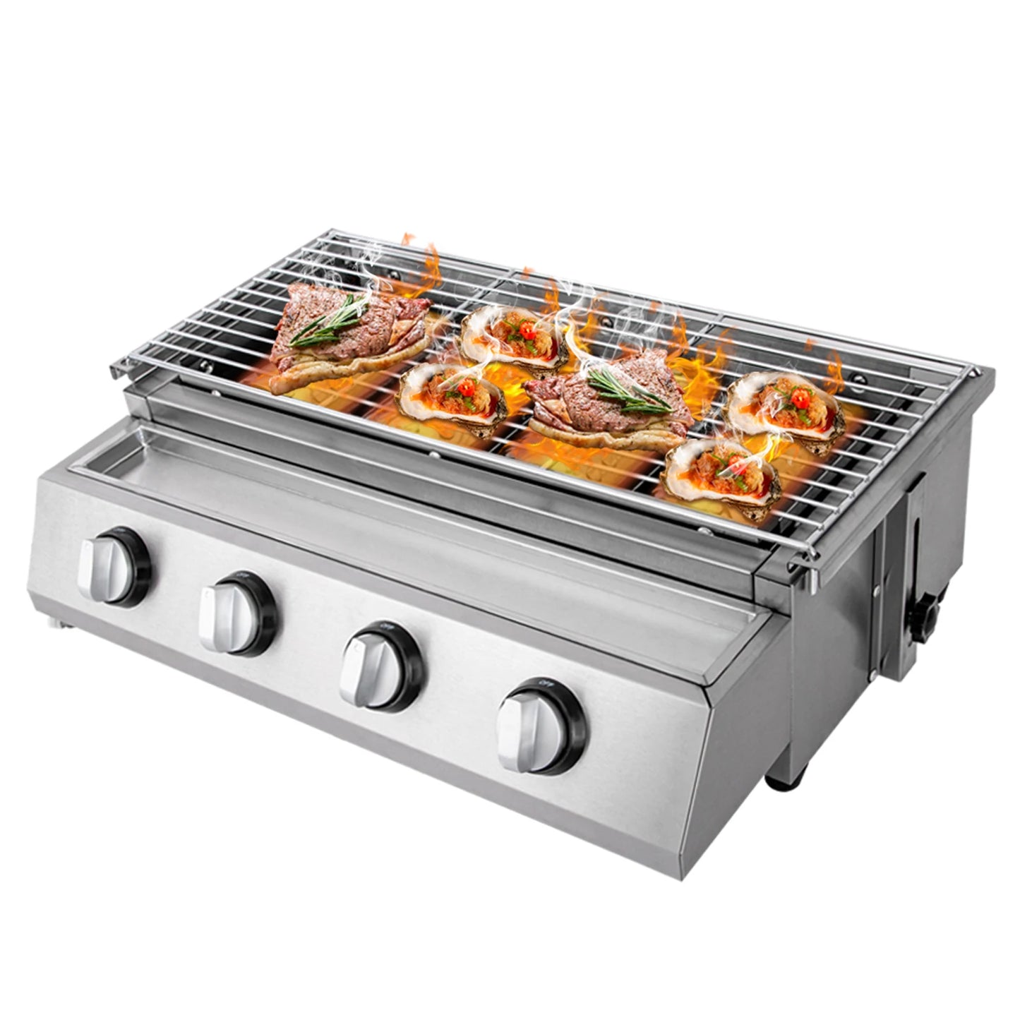 Portable Tabletop Propane Gas Grill 4 Burners Smokeless Stainless Steel