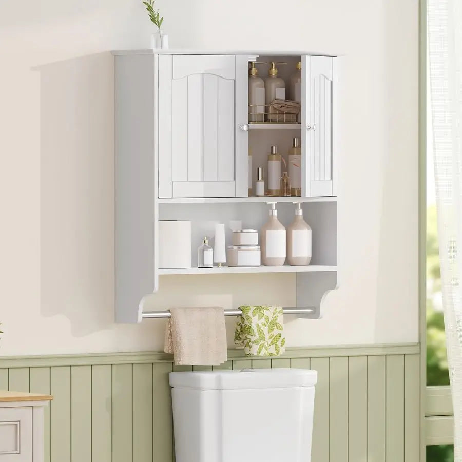 Bathroom Wall Cabinet Over Toilet With Towel Rack And Adjustable Shelf