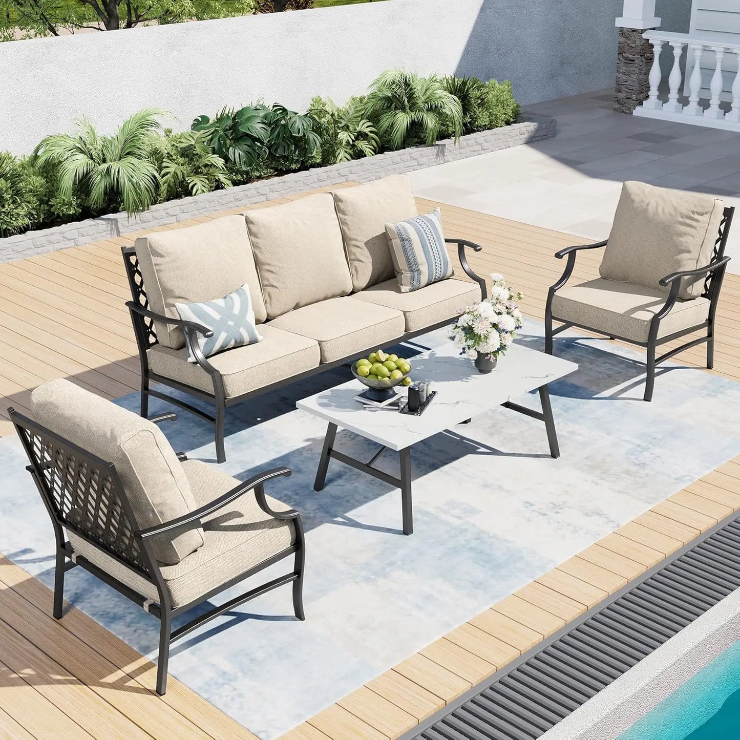 Patio Furniture Set 4 Piece Modern Outdoor Rattan Wicker Collection