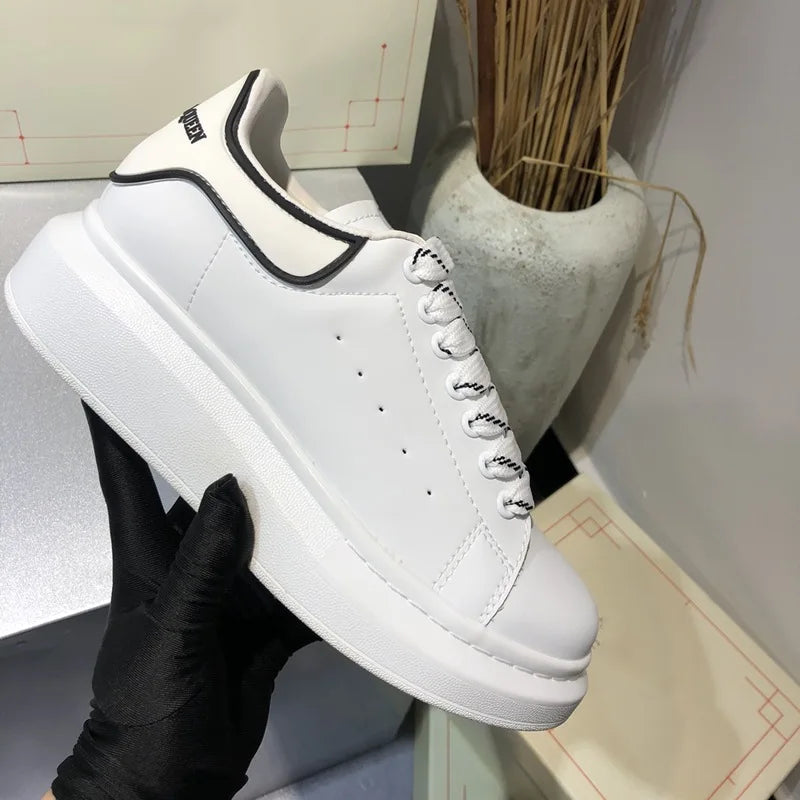 Platform Sneakers For Women Leather Chunky Sole Elevator Shoes Casual