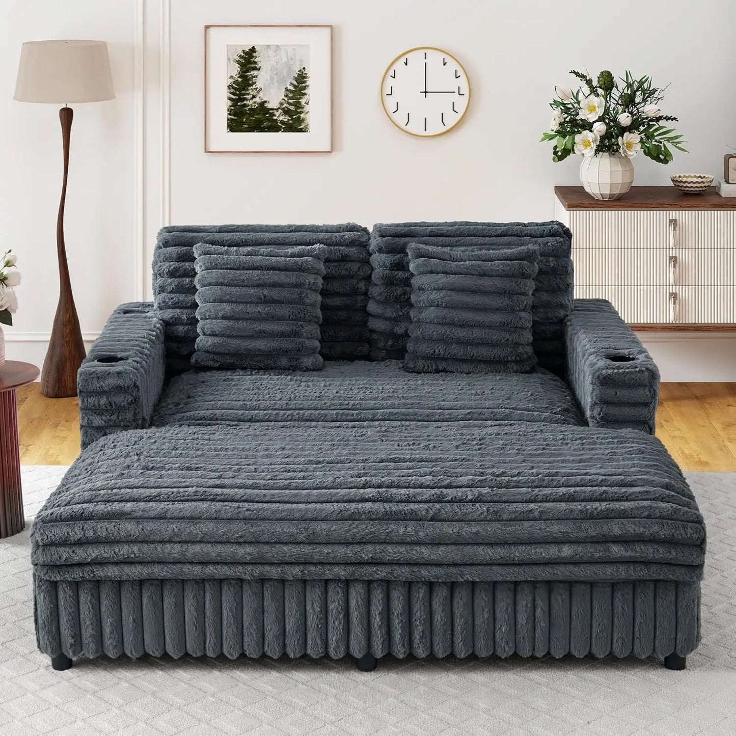 HUANZHUANG Chaise Lounge Sofa Bed With Charging Station Pillows