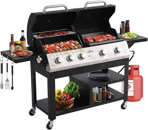 Propane Gas Grill And Griddle Combo 5-Burner Dual Zone