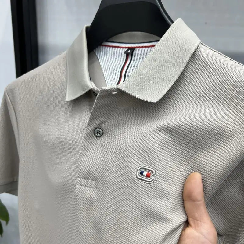 NONECN Men Cotton Polo Shirt Short Sleeve Embroidered