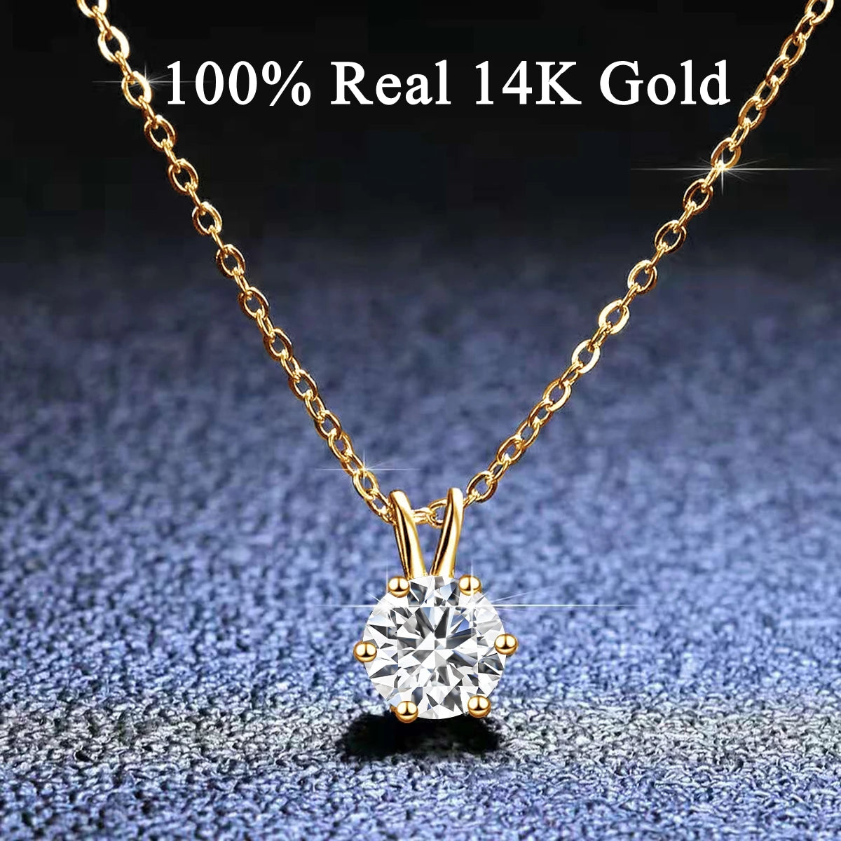 Longue Vue Moissanite Pendant Necklace 14K Gold Chain For Women