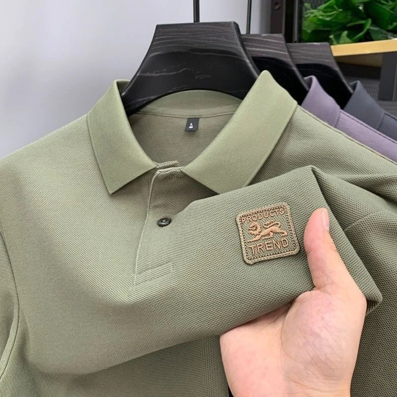 NONECN Men Cotton Polo Shirt Short Sleeve Embroidered