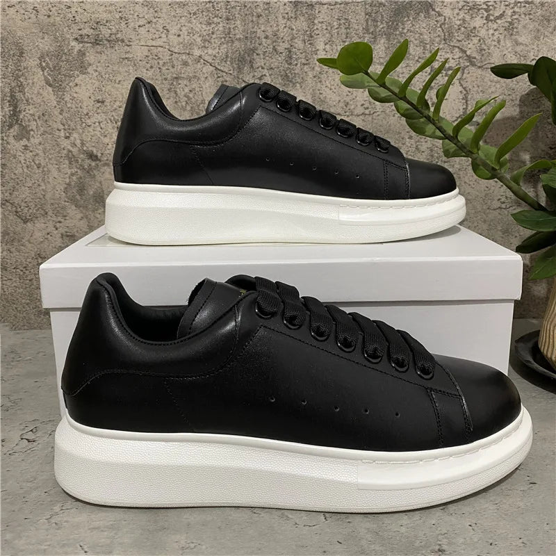 Platform Sneakers For Women Leather Chunky Sole Elevator Shoes Casual