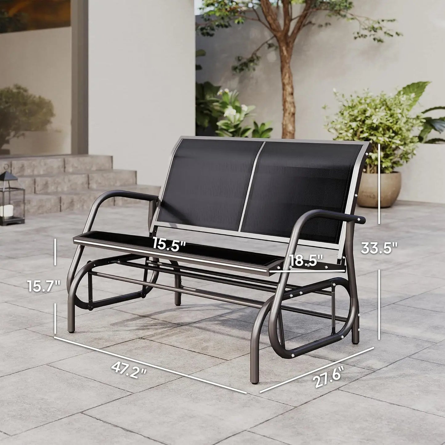 Outdoor Glider Bench Patio Swing Rocking Chair Loveseat Coated Steel