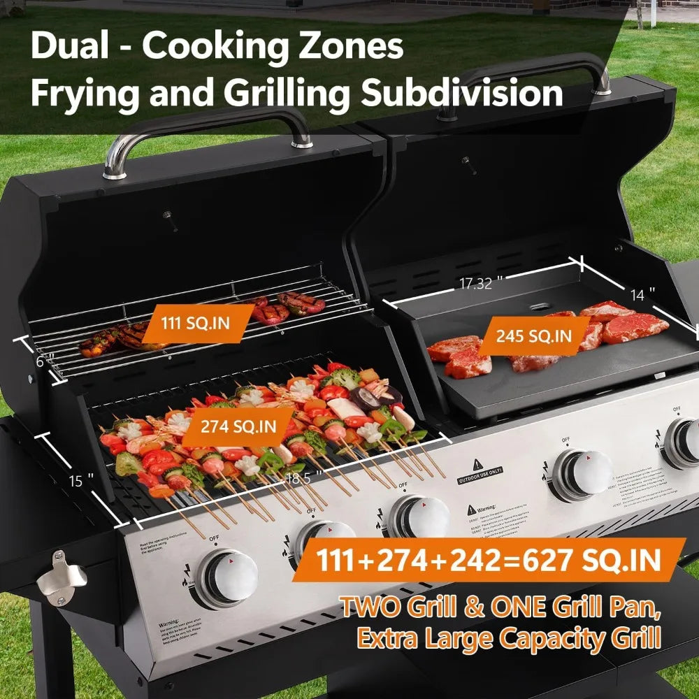 Propane Gas Grill And Griddle Combo 5-Burner Dual Zone