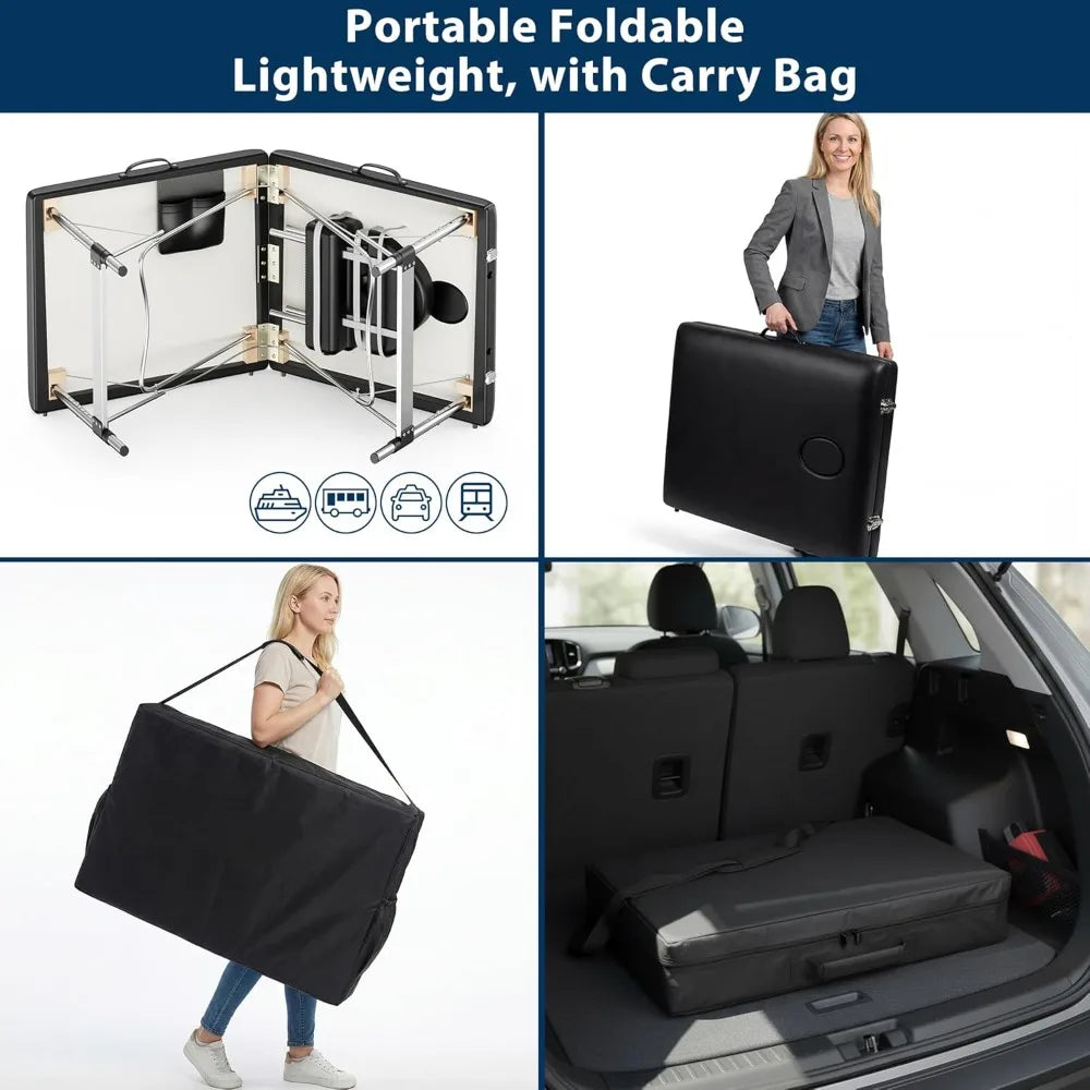 Portable Massage Table With 2 Fold Lash Bed Side Pocket