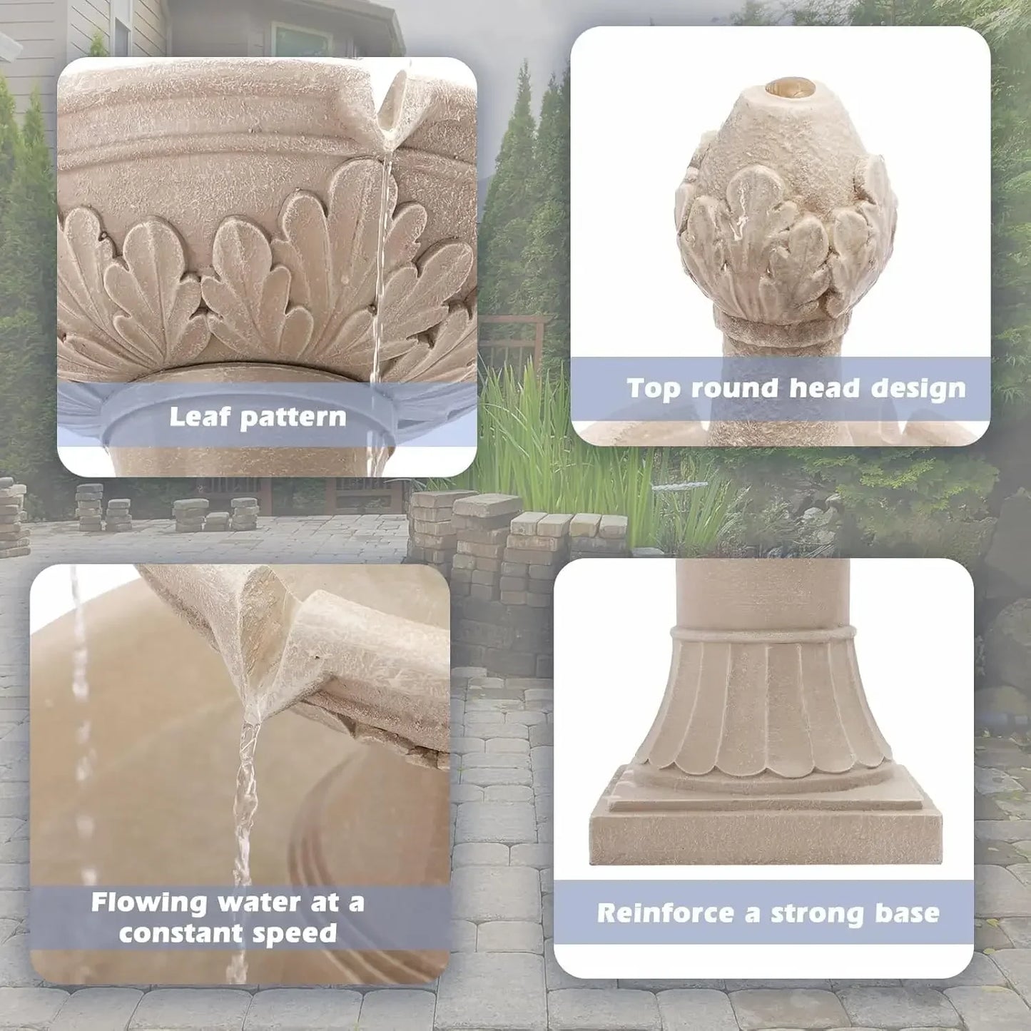 Outdoor Fountain Waterfall Bubbler Floor Pineapple Top Three Tier Pump